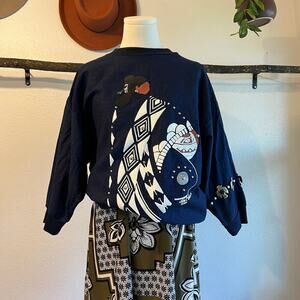 Vintage Lida 1989 AZ USA Blue Cotton Embellished Concho Top Size Medium